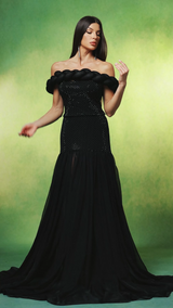 Marley Black Polka Dot Off-the-Shoulder Dress