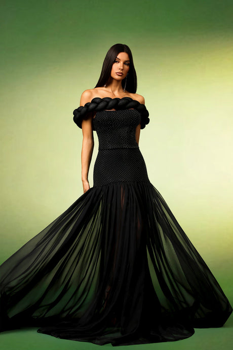 Marley Black Polka Dot Off-the-Shoulder Dress