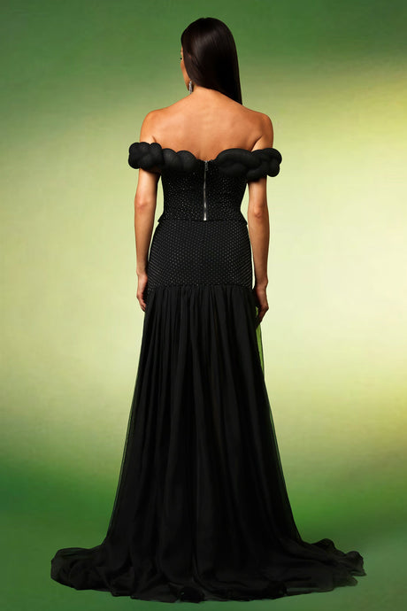 Marley Black Polka Dot Off-the-Shoulder Dress