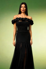 Marley Black Polka Dot Off-The-Shoulder Dress