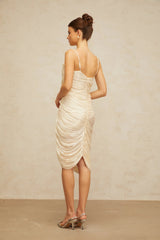 Marley Midi Dress Glossy Ruched Light - Yellow