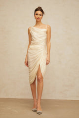 Marley Midi Dress Glossy Ruched Light - Yellow