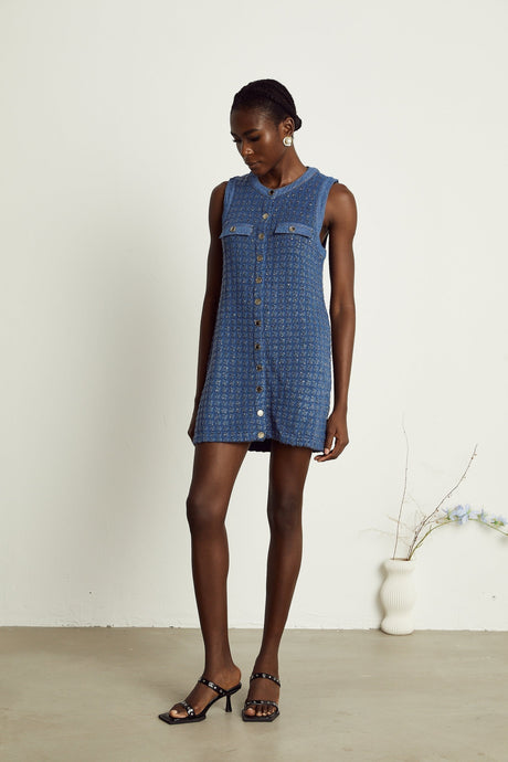 Marley Sequin Mini Dress Blue Sleeveless Glam Trendy Straight Silhouette