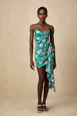 Marta Mini Dress Green Floral Off Shoulder Bow Ribbon Chic Bouquet