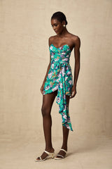 Marta Mini Dress Green Floral Off Shoulder Bow Ribbon Chic Bouquet