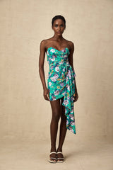 Marta Mini Dress Green Floral Off Shoulder Bow Ribbon Chic Bouquet