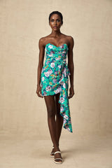 Marta Mini Dress Green Floral Off Shoulder Bow Ribbon Chic Bouquet