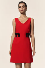 Marta Red V-neckline Sleeveless Dress with Bowknot Detailing