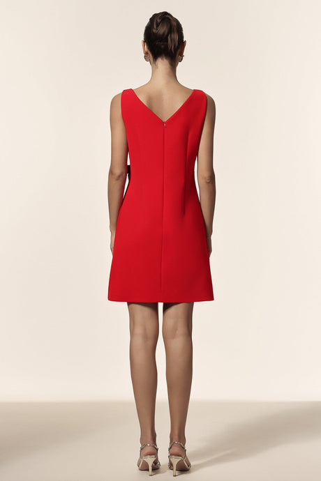 Marta Red V-neckline Sleeveless Dress with Bowknot Detailing for Various Occasions