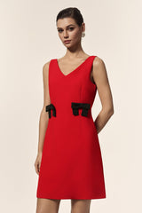 Marta Red V-neckline Sleeveless Dress with Bowknot Detailing