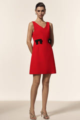 Marta Red V-neckline Sleeveless Bowknot Dress