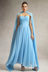 Martina Blue Strapless Maxi Dress with Pleated Detailing and Chiffon Fabric
