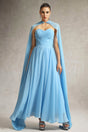 Martina Blue Strapless Maxi Dress with Pleated Detailing and Chiffon Fabric