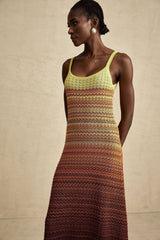 Martina Maxi Dress in Brown Gradient with Spaghetti Straps & Knitted Design