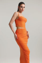 Martina Orange Two Piece Dress with Rhinestone Embellishments