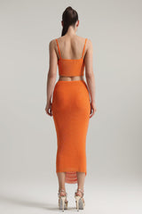 Martina Orange Two Piece Dress with Rhinestone Embellishments