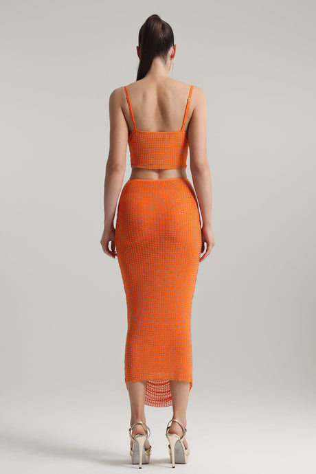 Martina Orange Two Piece Dress with Rhinestone Embellishments