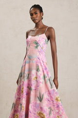 Martina Pink Floral Maxi Dress Halter Neckline Lightweight Fabric Elegant Comfortable Versatile