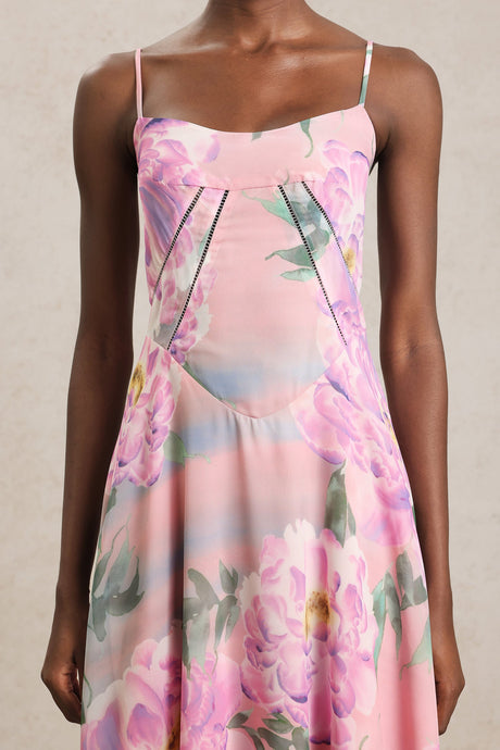 Martina Pink Floral Maxi Dress Halter Neckline Lightweight Fabric Elegant Comfortable Summer Events Casual Outings Dancing Picnic Versatile Chic Sophisticated Brunches Evening Gatherings Sandals Heels