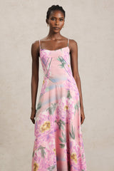 Martina Pink Floral Maxi Dress Halter Neckline Lightweight Fabric Elegant Comfortable Summer Events Casual Outings Dancing Picnic Versatile Chic Sophisticated Brunches Evening Gatherings Sandals Heels