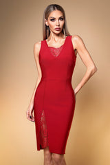 Martina Red Lace Contour Midi Dress