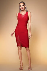 Martina Red Lace V-Neck Midi Dress