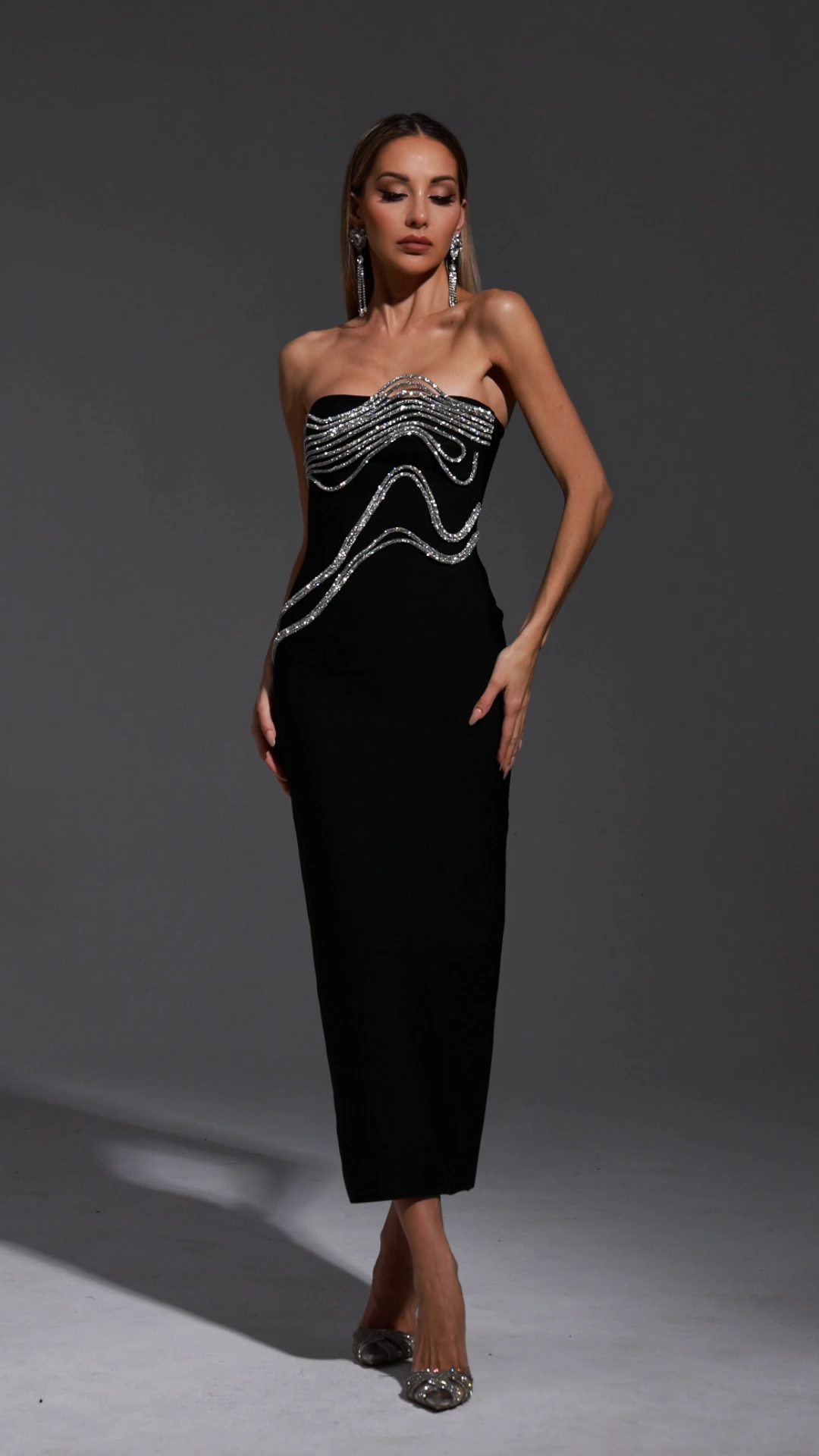 Mary Black Diamond Detail Maxi Dress