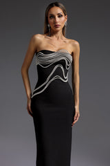 Mary Black Diamond Detail Strapless Maxi Dress