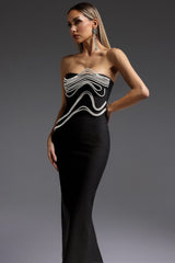 Mary Black Diamond Detail Strapless Maxi Dress