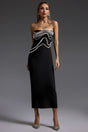 Mary Black Sleeveless Maxi Dress with Diamond Detailing and Wavy Design