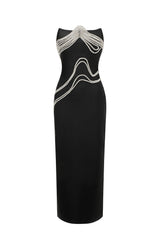 Mary Black Sleeveless Maxi Dress with Diamond Detailing
