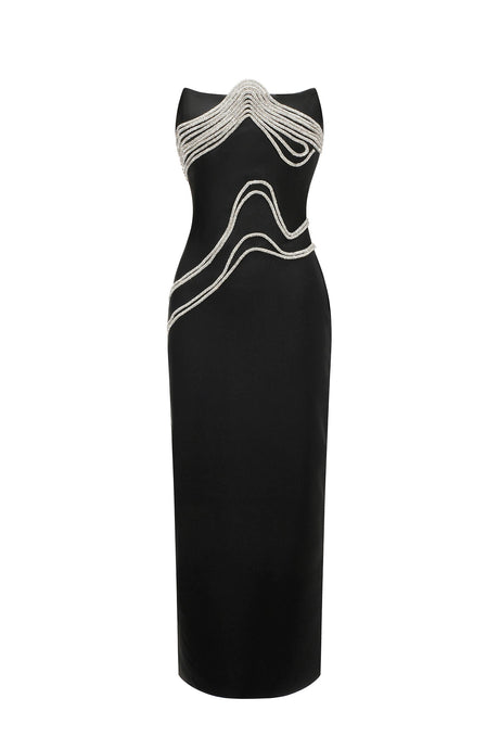 Mary Black Sleeveless Maxi Dress with Diamond Detailing