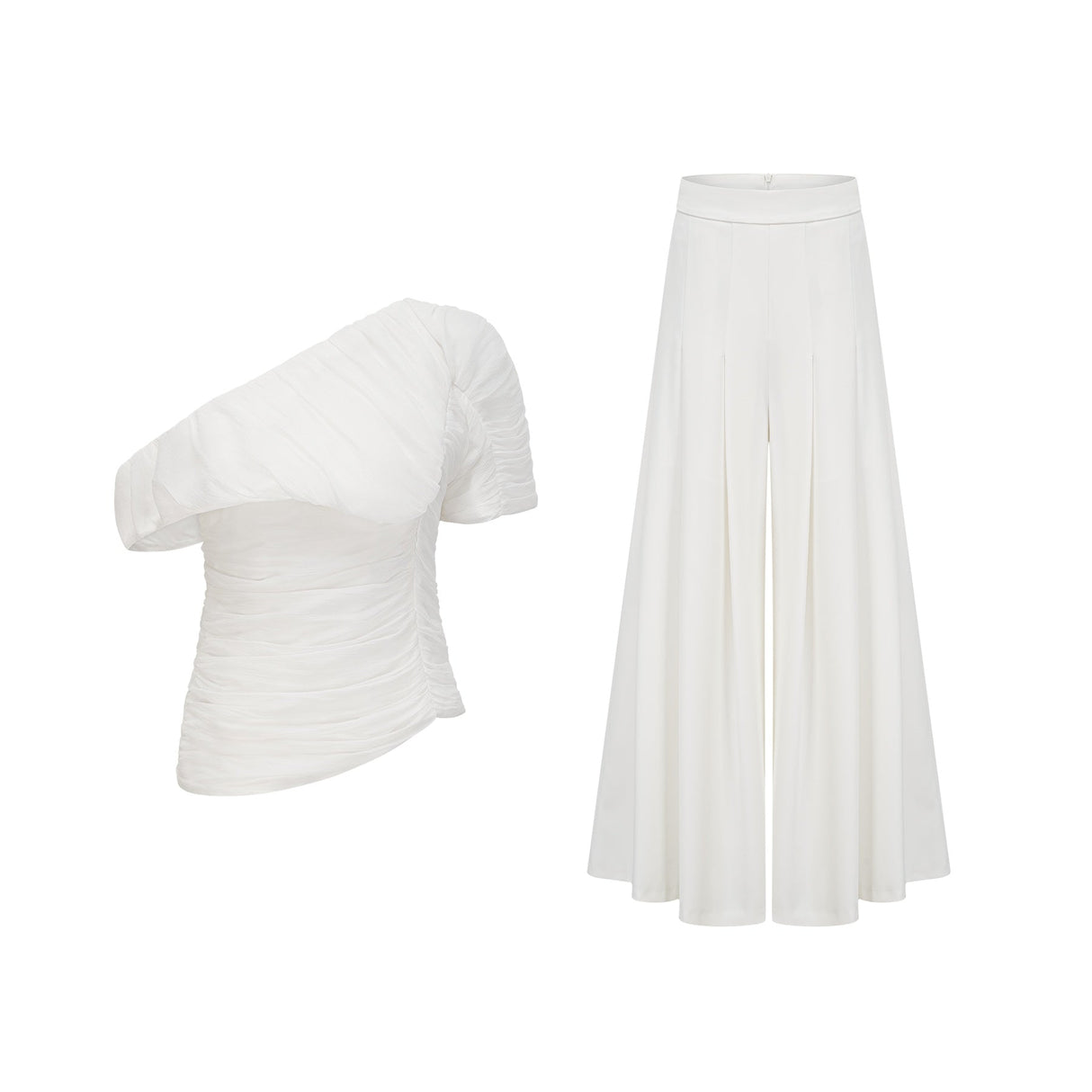 Mary Top & Trousers White Asymmetric One Shoulder Matching