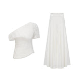 Mary Top & Trousers White Asymmetric One Shoulder Matching