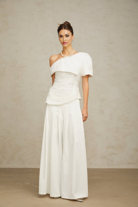 Mary Top & Trousers White Asymmetric One Shoulder Matching
