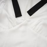 Mary White & Black Contrast Maxi Dress with V - Neck and Puff Sleeves