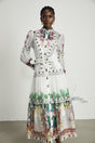 Massimiliana Floral Midi Dress with Puff Sleeves & Belted Waist in White