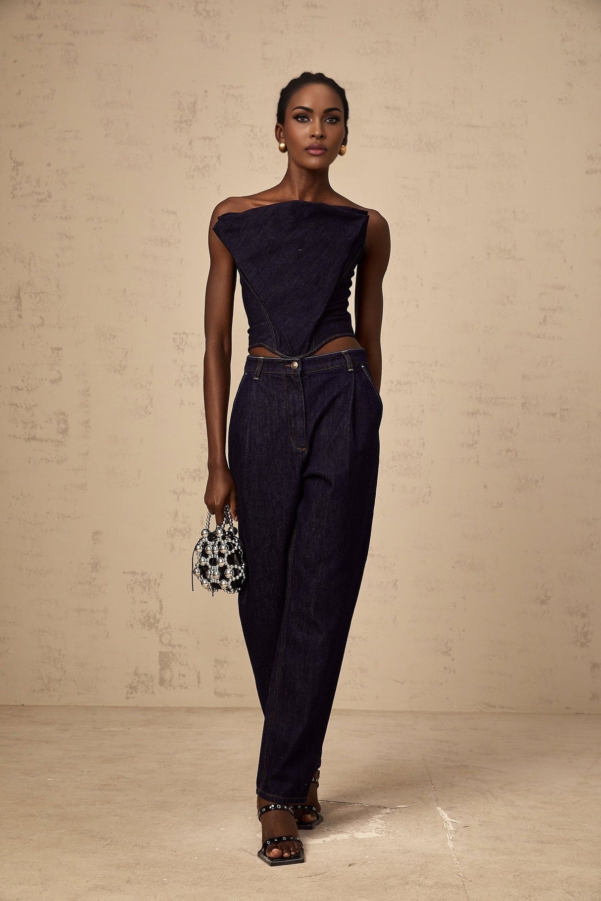 Massimiliana Jeans Blue High Rise Pleated Detail Wide Leg