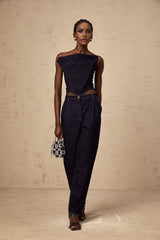 Massimiliana Jeans Blue High Rise Pleated Detail Wide Leg