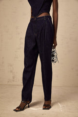 Massimiliana Jeans Blue High Rise Pleated Detail Wide Leg