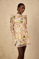 Massimiliana Mini Dress Floral Tulle Appliqu & Metallic Trim