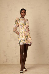 Massimiliana Mini Dress Floral Tulle Appliqu & Metallic Trim