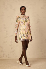 Massimiliana Mini Dress Floral Tulle Appliqu & Metallic Trim