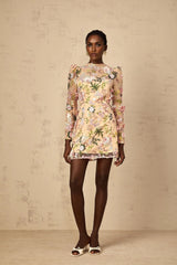 Massimiliana Mini Dress Floral Tulle Appliqu & Metallic Trim