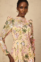 Massimiliana Mini Dress Floral Tulle Appliqu & Metallic Trim