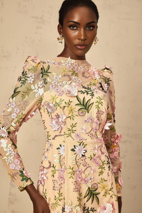 Massimiliana Mini Dress Floral Tulle Appliqu & Metallic Trim