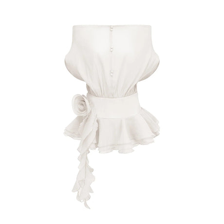Massimiliana Mini Dress White Floral Appliqu & Flounce Hems