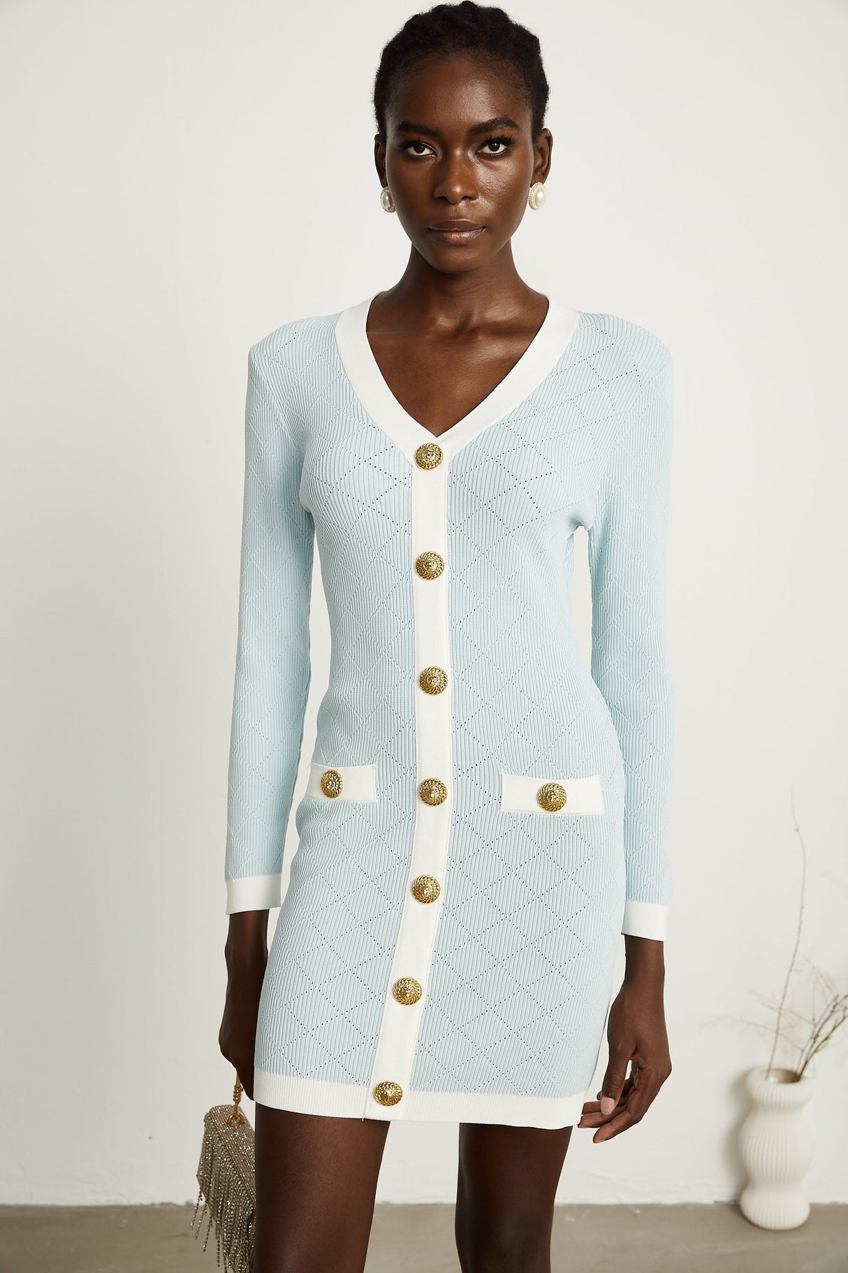 Mathilde blue checkpattern knit mini dress