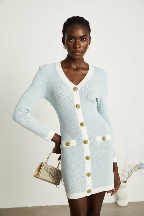 Mathilde blue checkpattern knit mini dress