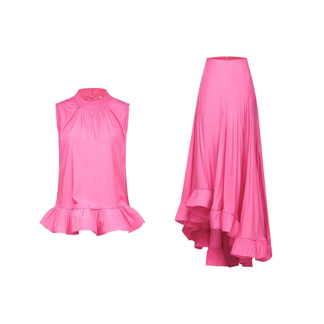 Mathilde pink ruffled top  skirt matching set
